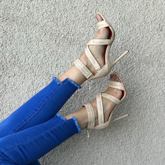 Leather Nude Woven Leather Stiletto Heel Sandal - Picture 7 of 8